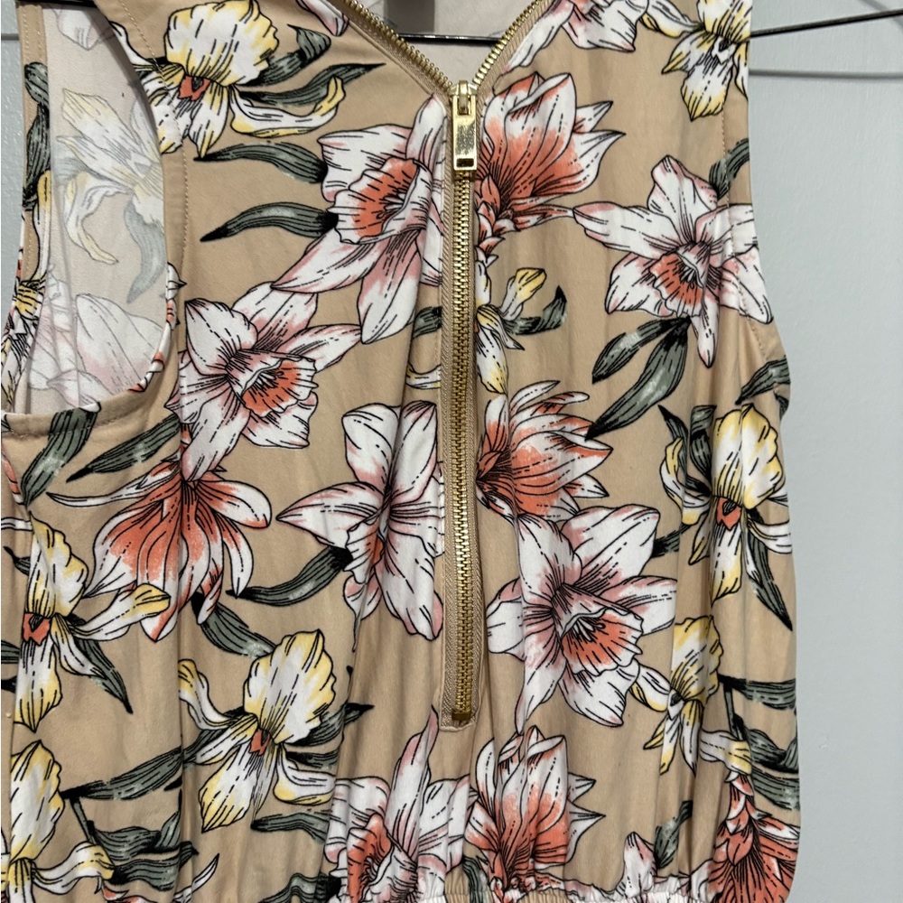 Charlotte Russe Floral Jumpsuit - Tan and Pink